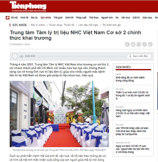 [Tiền Phong] Trung tâm Tâm lý trị liệu NHC Việt Nam Cơ sở 2 chính thức khai trương