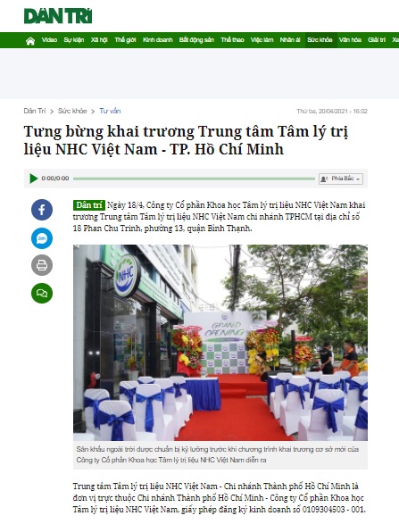 [Dân Trí] Tưng bừng khai trương Trung tâm Tâm lý trị liệu NHC Việt Nam - TP. Hồ Chí Minh