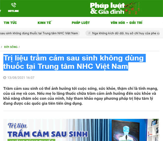 [Pháp Luật & Gia Đình] Trị liệu trầm cảm sau sinh không dùng thuốc tại Trung tâm NHC Việt Nam