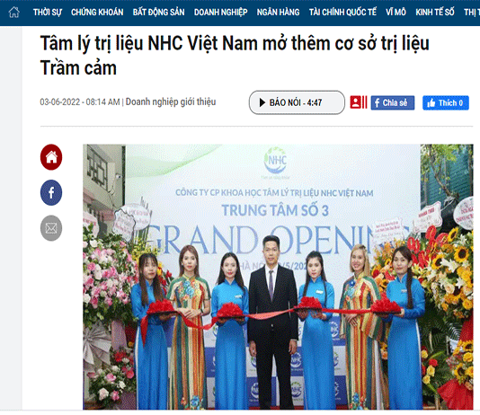 [CafeF] Tâm lý trị liệu NHC Việt Nam mở thêm cơ sở trị liệu Trầm cảm
