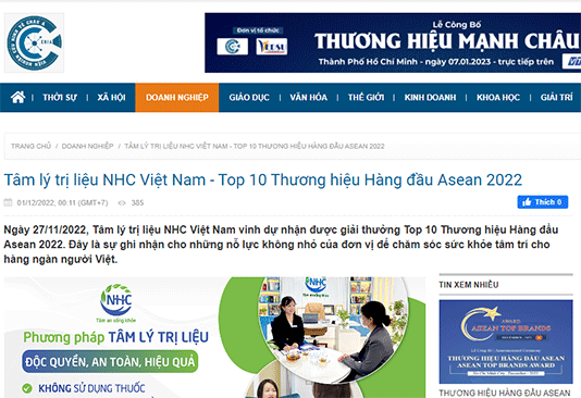 [Viện Nghiên Cứu Kinh Tế Châu Á] Tâm lý trị liệu NHC Việt Nam - Top 10 Thương hiệu Hàng đầu Asean 2022