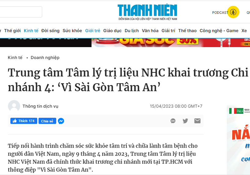 [Thanh Niên] Trung tâm Tâm lý trị liệu NHC khai trương Chi nhánh 4: ‘Vì Sài Gòn Tâm An’